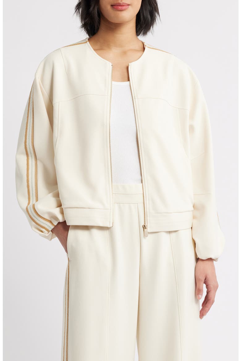 Stripe Trim Front Zip Jacket, Main, color, ECRU