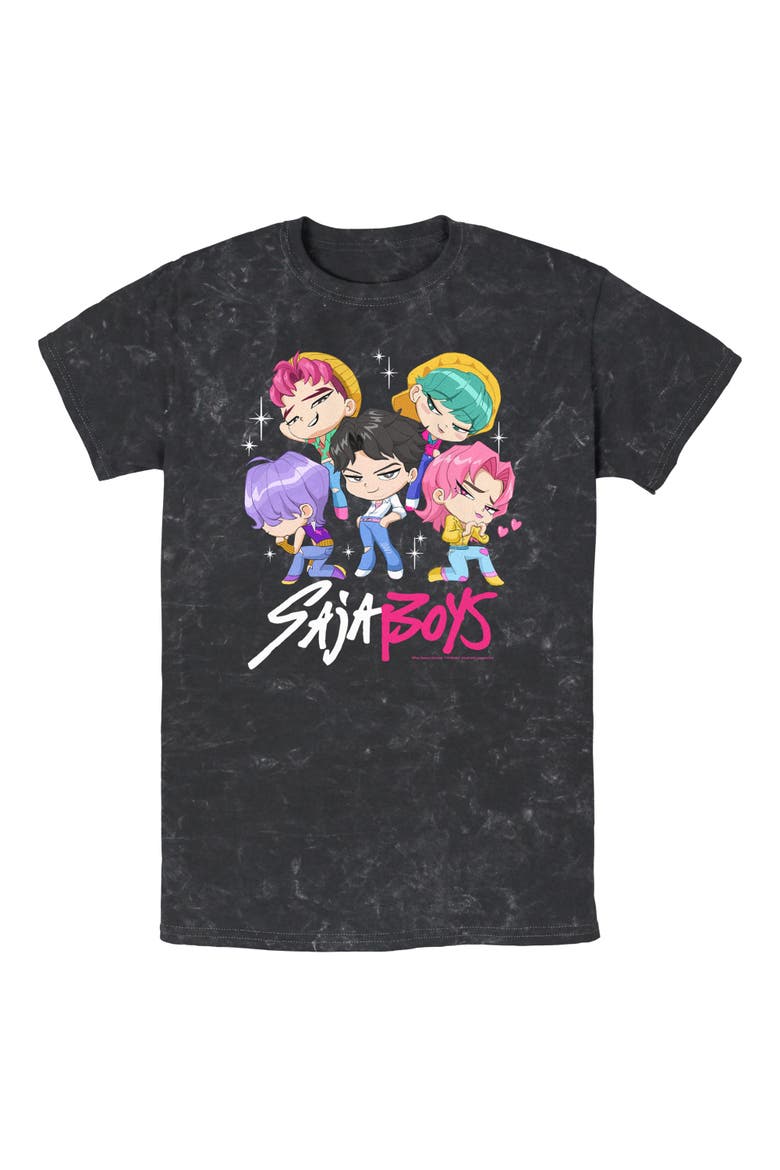 Mens KPop Demon Hunters Saja Boys Chibi Group T Shirt, Main, color, Black
