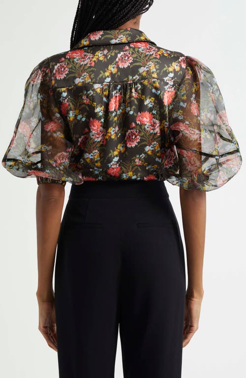 Cinq À Sept Karyn Floral Puff-sleeve Top In Lavastone Multi