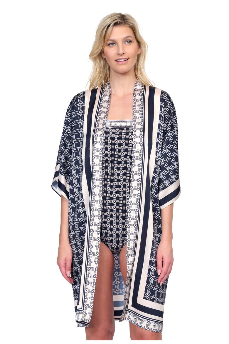 Golden Chic Flutter Sleeve Robe With Tie, Main, color, Black Cream