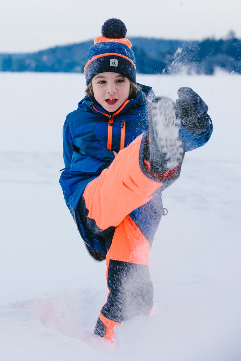 Play Hooded Jacket & Reinforced Pants Two Piece Snowsuit, Alternate, color, Navy Blue and Orange
