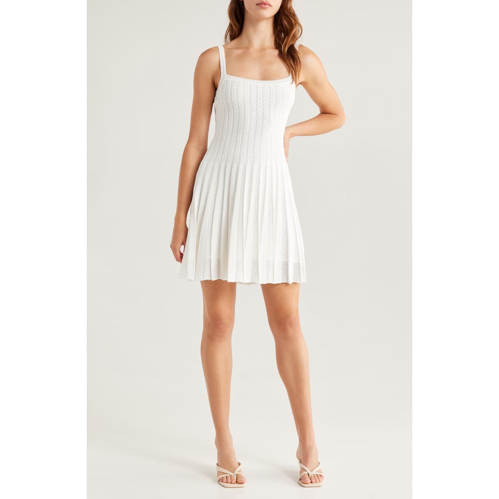 Staud Ellen Mixed Stitch Pleated Minidress In White