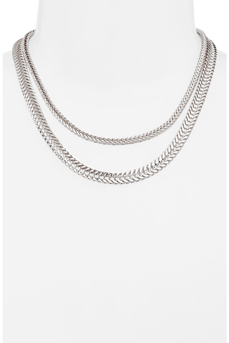 Set of 2 Herringbone Chain Necklaces, Alternate, color, SILVER