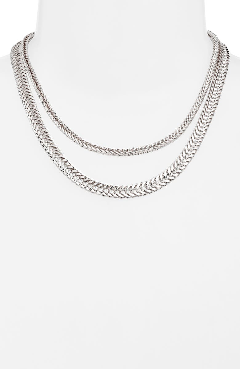 Open Edit Set of 2 Herringbone Chain Necklaces, Alternate, color, Silver