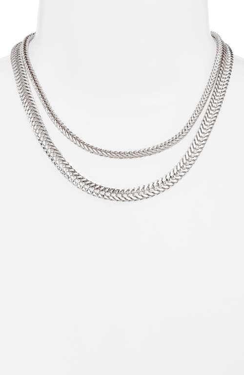 Open Edit Set Of 2 Herringbone Chain Necklaces In Metallic