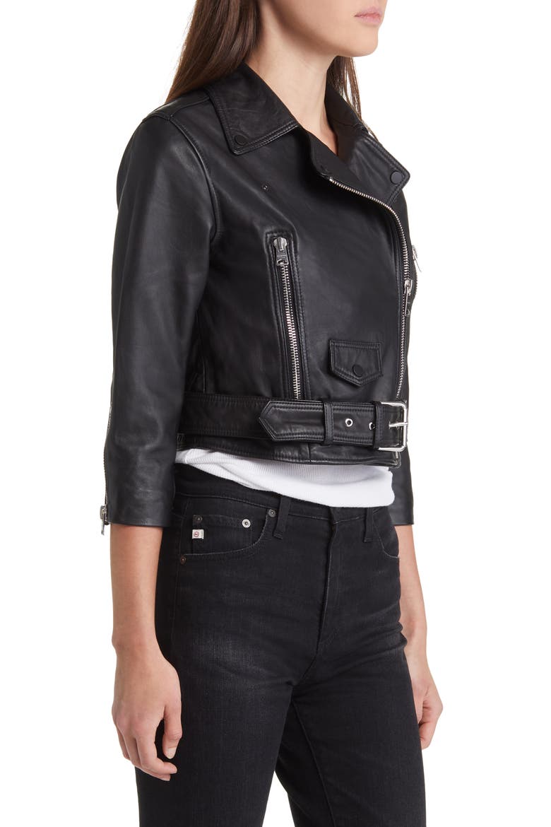 Brookes Crop Leather Biker Jacket, Alternate, color, BLACK