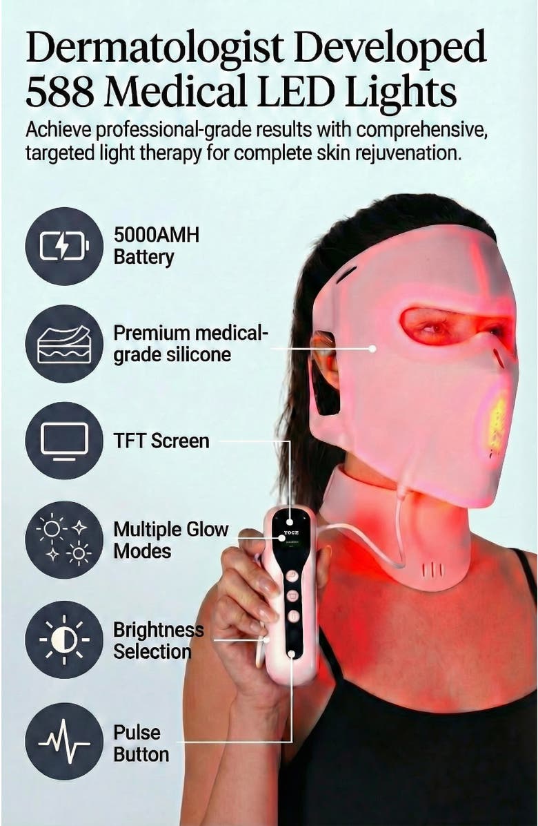 Lovery 4D LED Light Therapy Mask and Neck Set with Near-Infrared Light - Medical Grade Silicone - Anti aging Skin Rejuvenation, Alternate, color, Pink