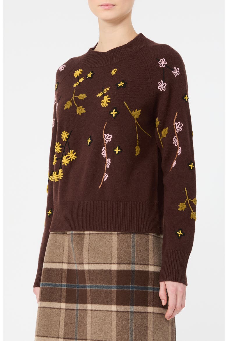 Floral Stitch Crewneck Sweater, Main, color, DARK BROWN