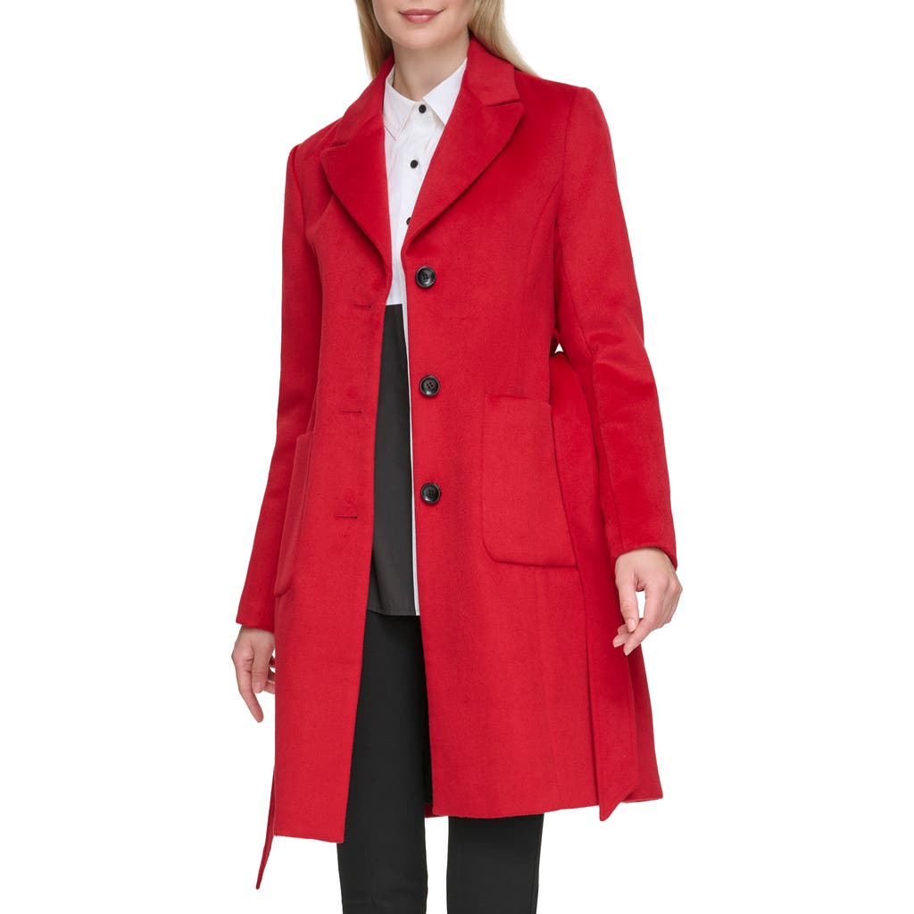 Karl Lagerfeld Belted Wool Blend Patch Pocket Coat