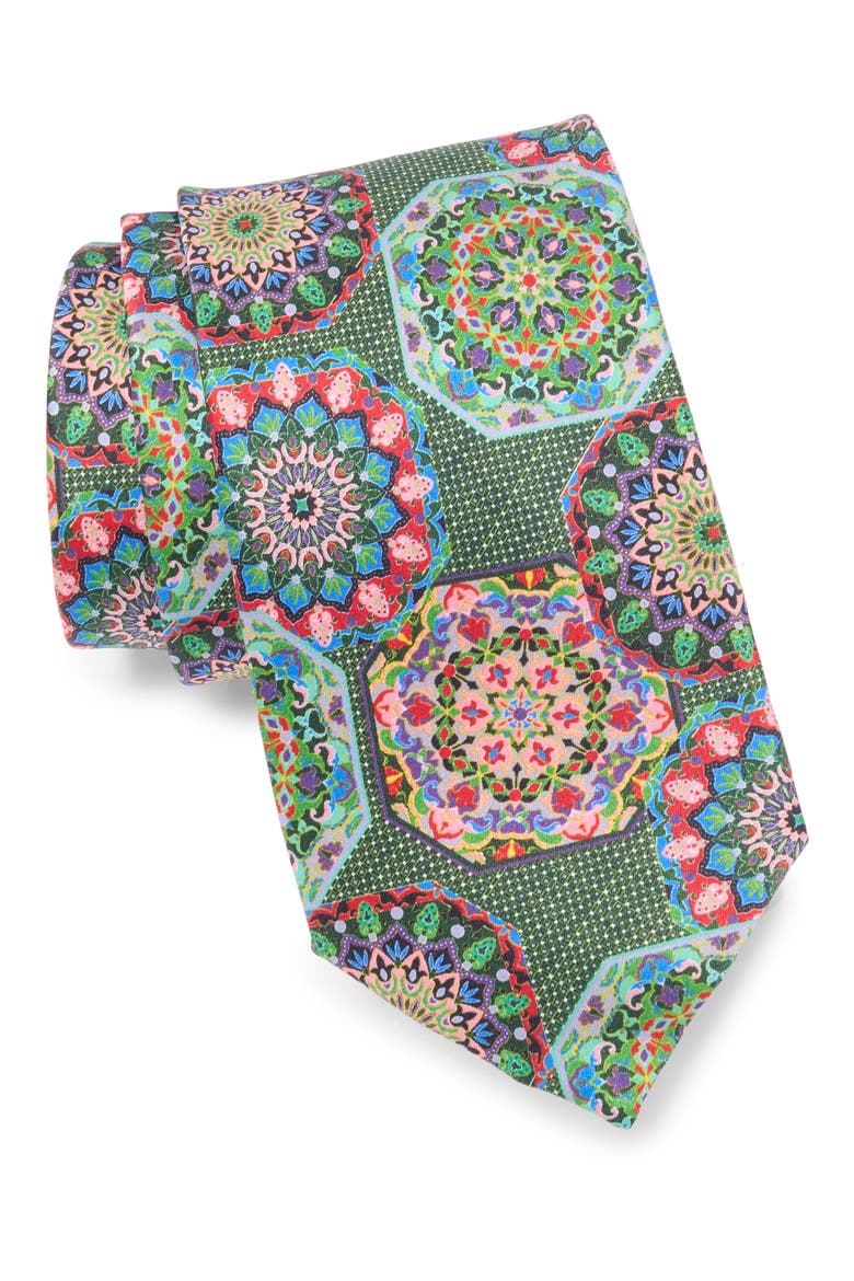 Medallion Silk Tie, Main, color, GREEN