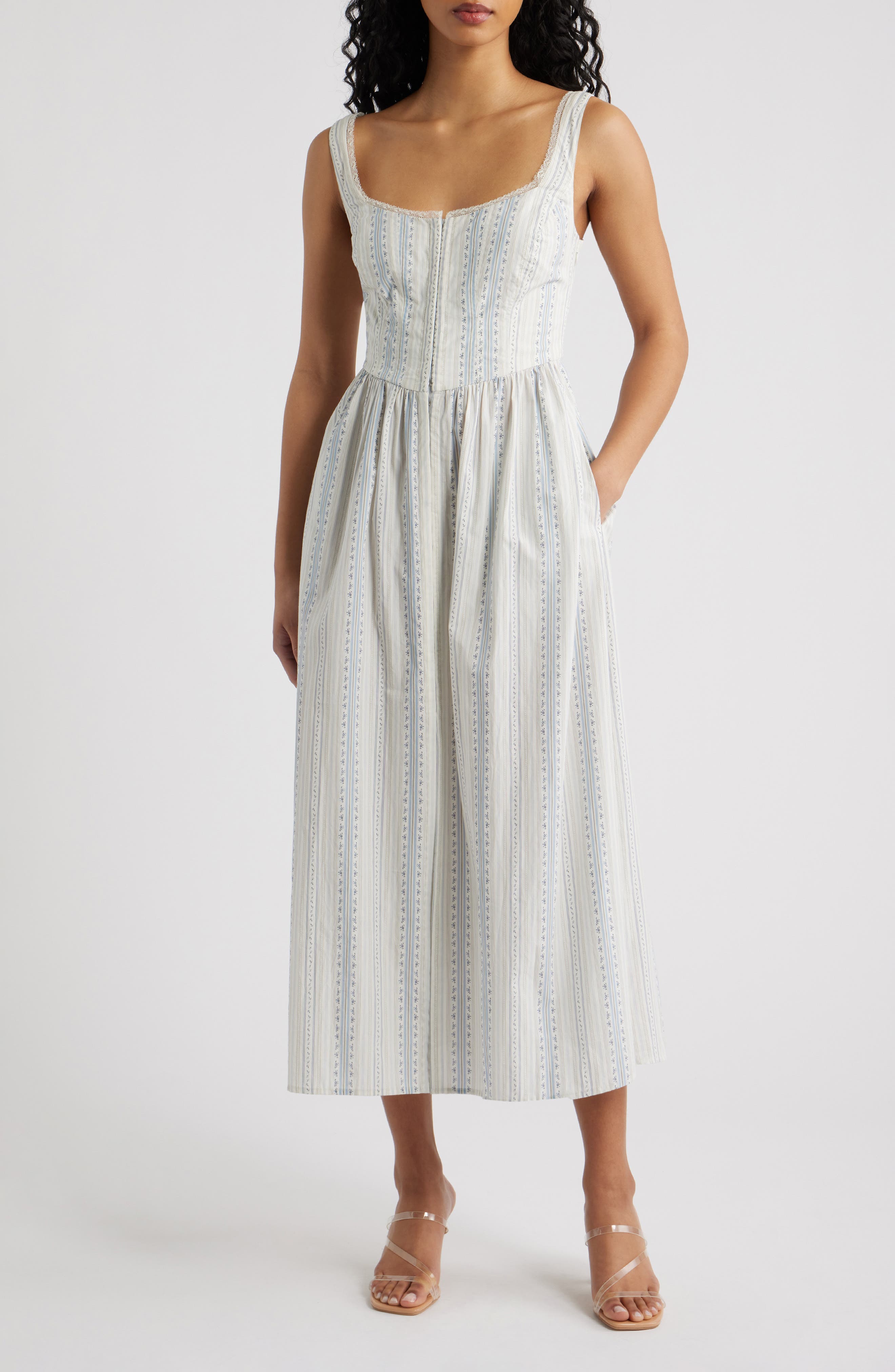 Majory Floral Stripe Cotton Dress