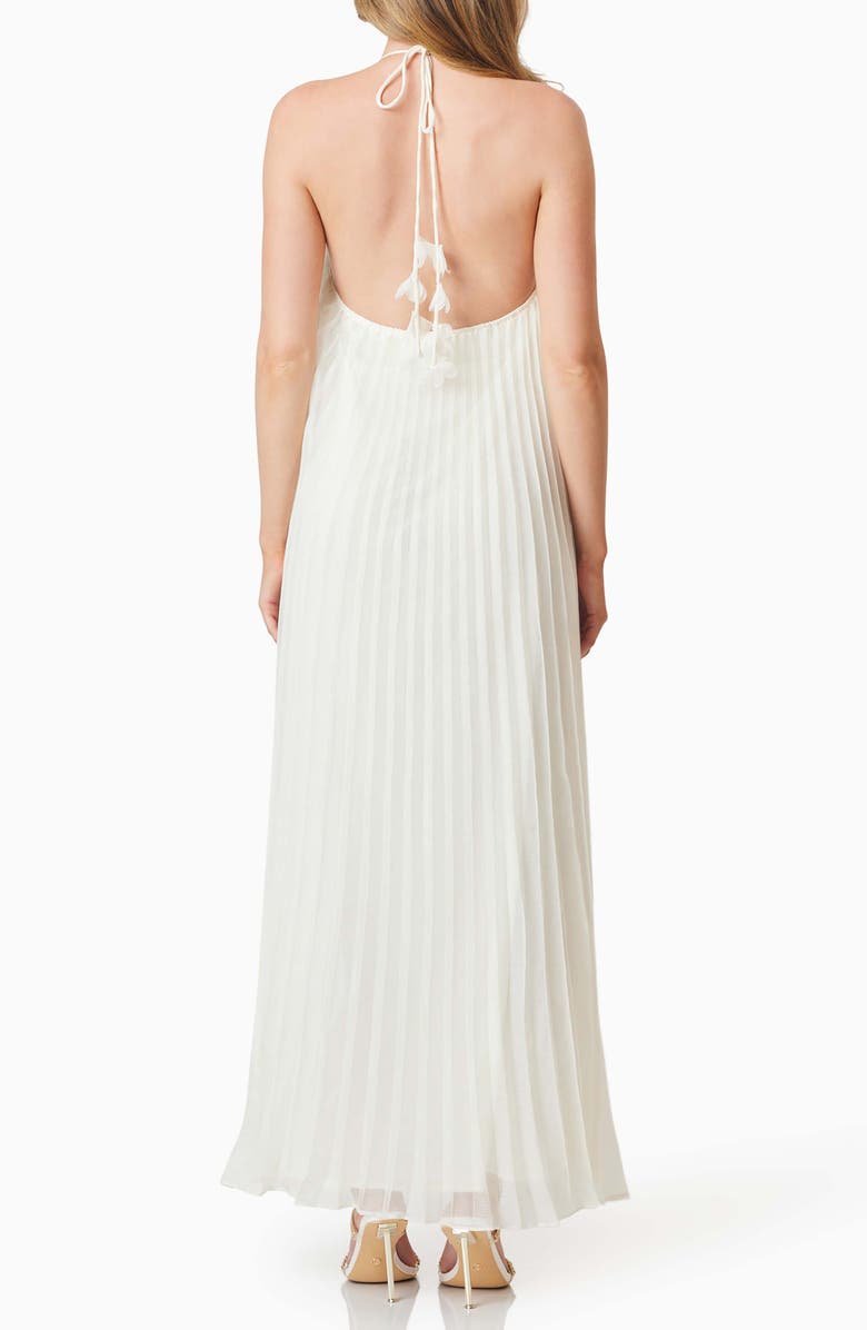Elliatt Emelia Floral Appliqué Pleated Georgette Halter Maxi Dress, Alternate, color, Ivory