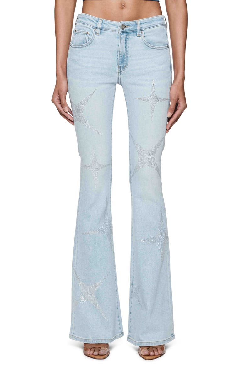 PURPLE BRAND Hotfix Stars Flare Jeans, Main, color, 