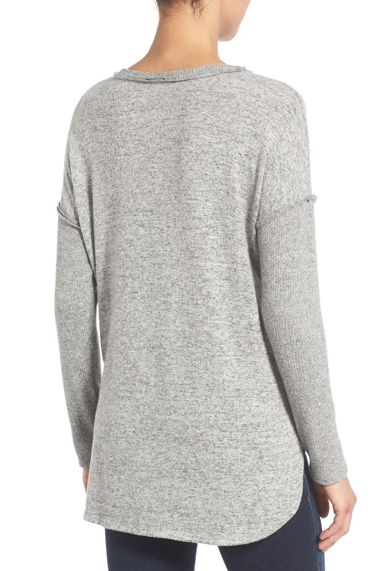 Rib Long Sleeve Fuzzy Top, Alternate, color, LIGHT HEATHER GREY