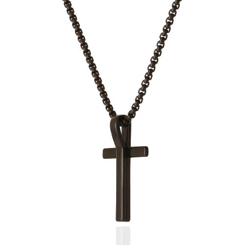 Lucky Brand Black Cross Pendant 22" Chain In Black