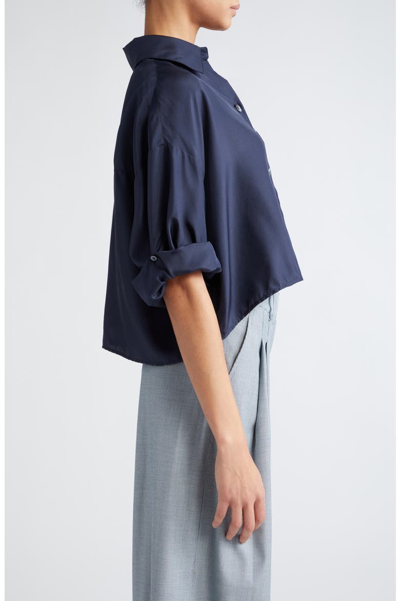 Next Ex Crop Silk Button-Up Shirt, Alternate, color, MIDNIGHT