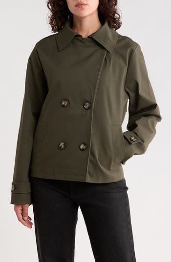 Bernardo Short Trench Coat In Olive