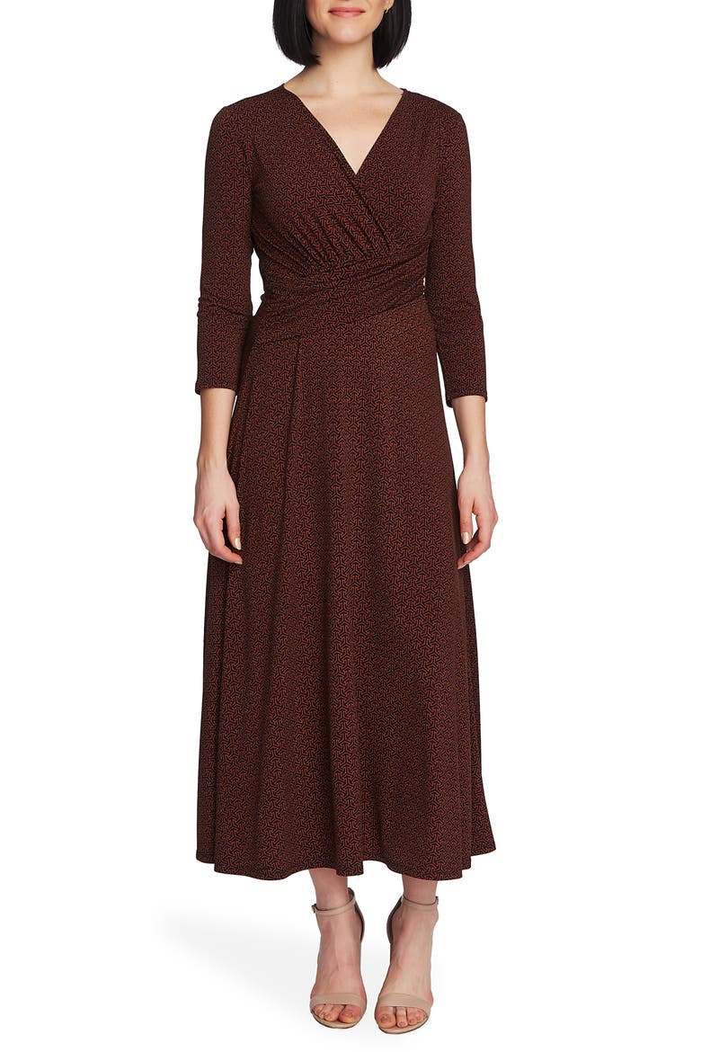 Elemental Forms Faux Wrap Midi Dress, Main, color, BURNT CARAMEL