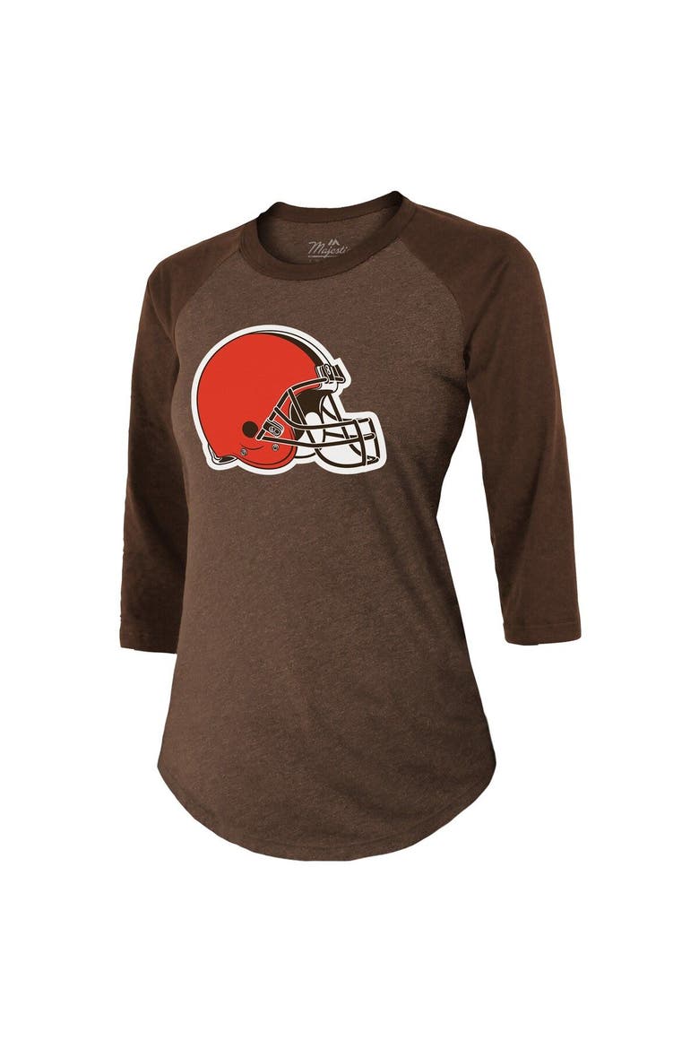 Women's Majestic Threads Deshaun Watson Brown Cleveland Browns Name & Number Raglan 3/4 Sleeve T-Shirt, Alternate, color, Brown