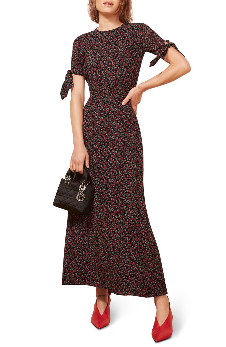 Reformation Amsterdam Tie Sleeve Body-Con Maxi Dress, Main, color, 