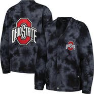 THE WILD COLLECTIVE Women's The Wild Collective Black Ohio State Buckeyes Jeweled Tie-Dye Button-Up V-Neck Sweater