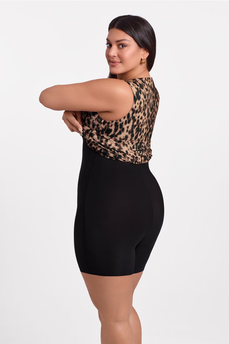 Sculpting Shapewear Draped Mesh Midi Dress, Alternate, color, Dolce Leopard