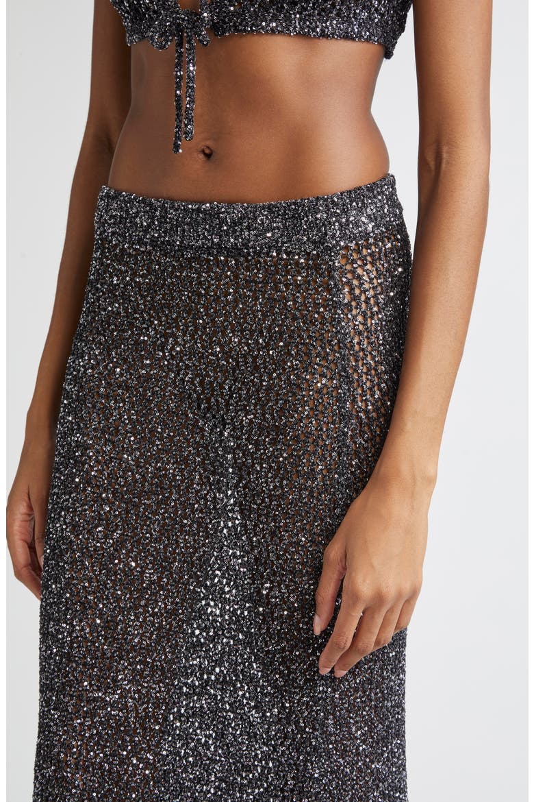 Sequin Crochet Maxi Skirt, Alternate, color, BLACK
