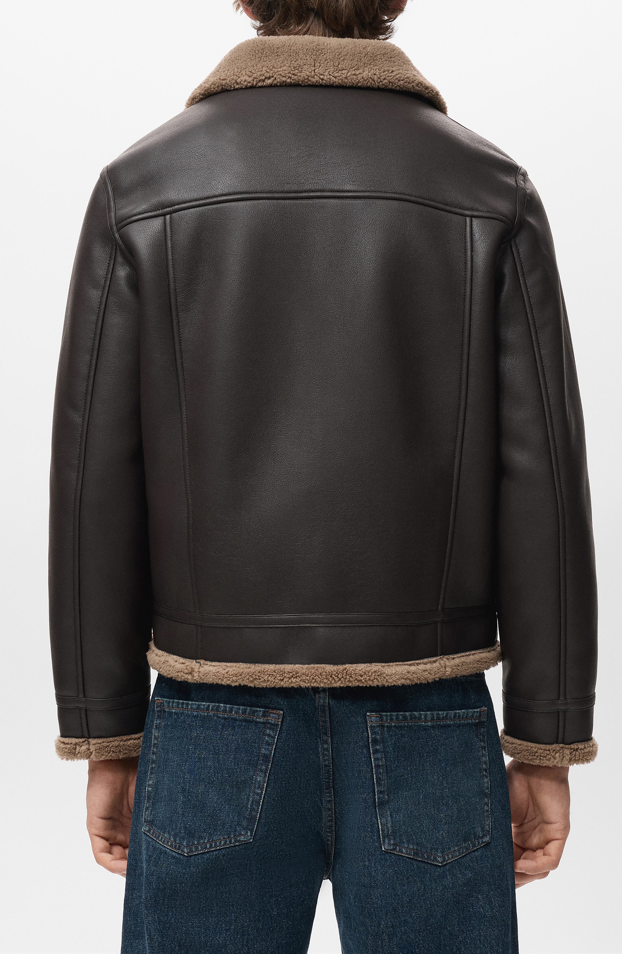 Fleece Lined Faux Leather Bomber Jacket - image 2