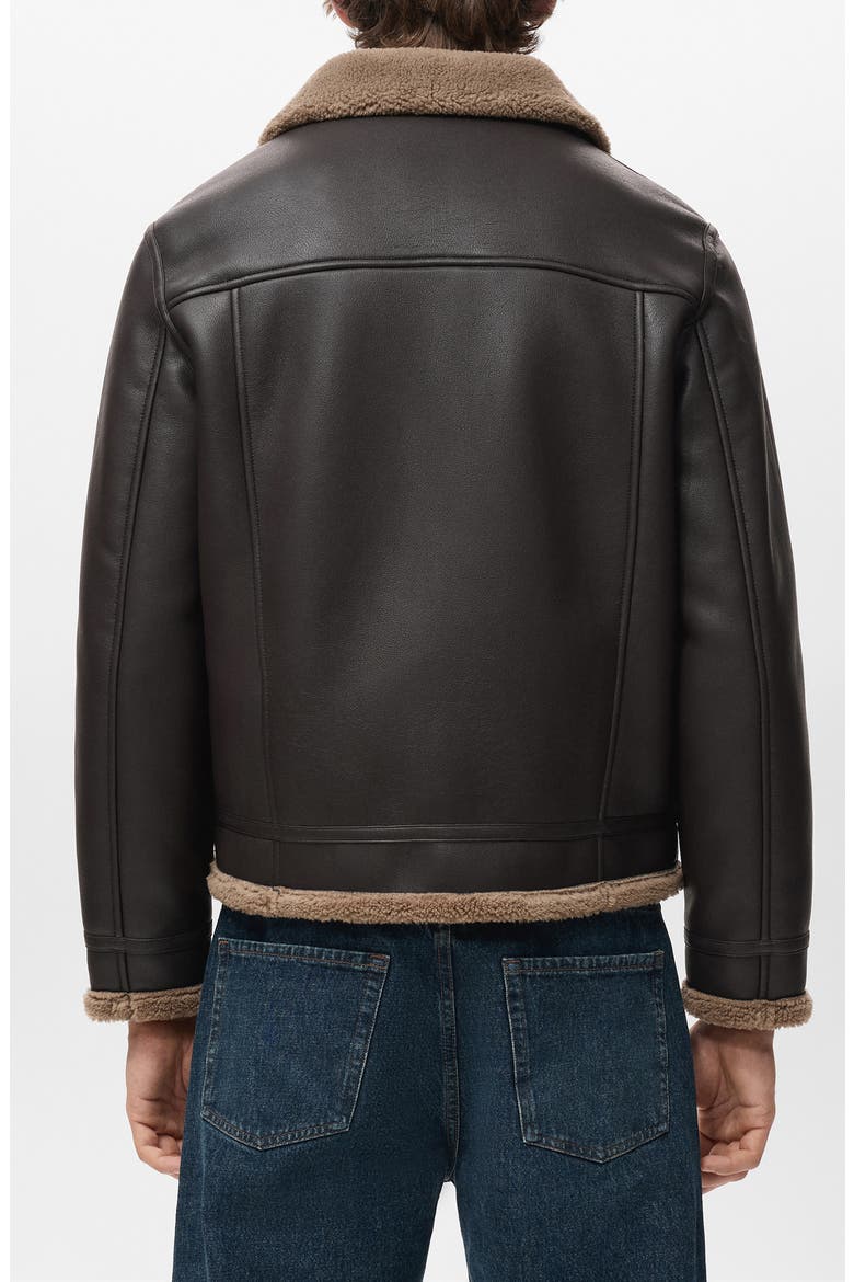 Fleece Lined Faux Leather Bomber Jacket, Alternate, color, CHOCOLATE