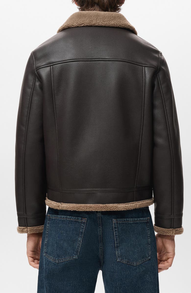 MANGO Fleece Lined Faux Leather Bomber Jacket, Alternate, color, Chocolate