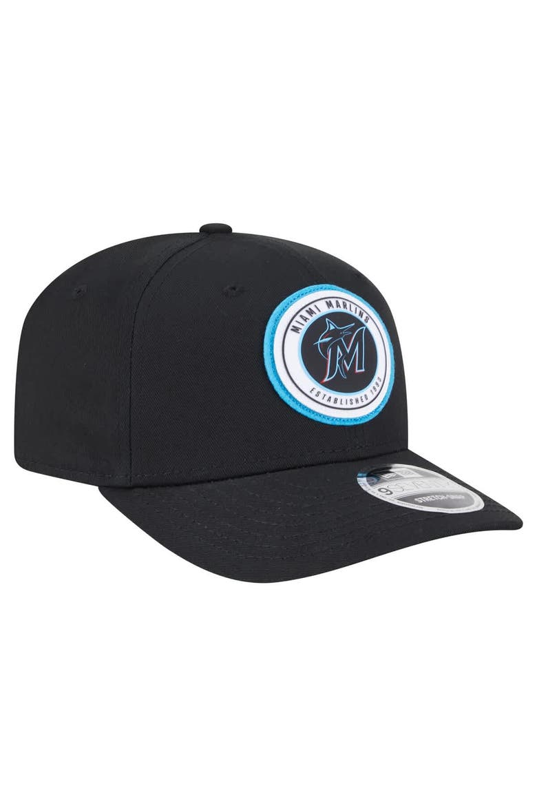 Men's New Era Black Miami Marlins Circle Patch 9SEVENTY Stretch-Snap Hat, Alternate, color, Black