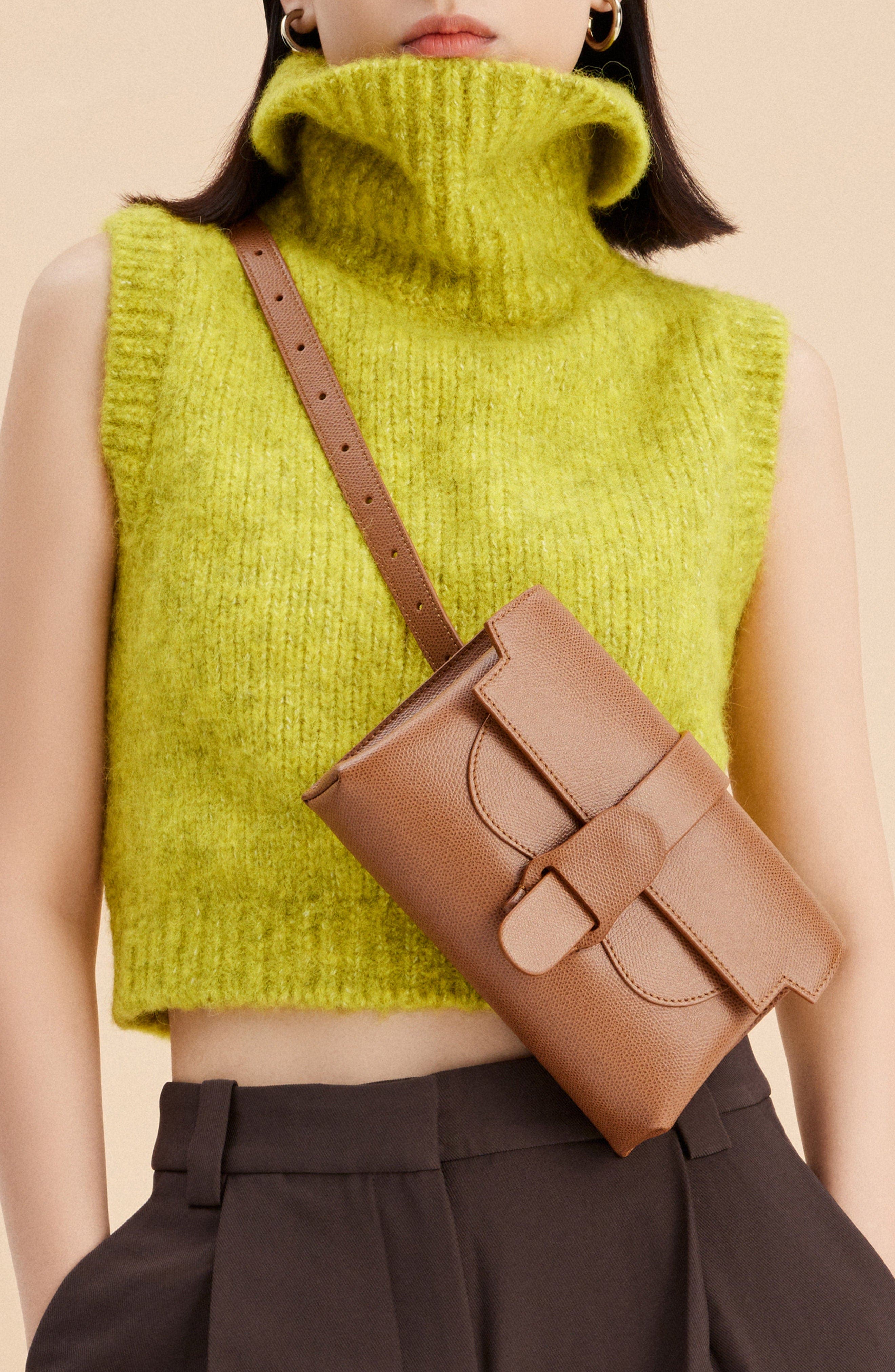 SENREVE Aria Belt Bag Pebbled Leather 5-Way Convertible Handbag, Alternate, color, Chesntut