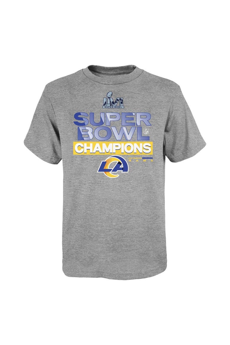 Youth Fanatics Branded Heathered Gray Los Angeles Rams Super Bowl LVI Champions Locker Room Trophy Collection T-Shirt, Alternate, color, Heather Gray