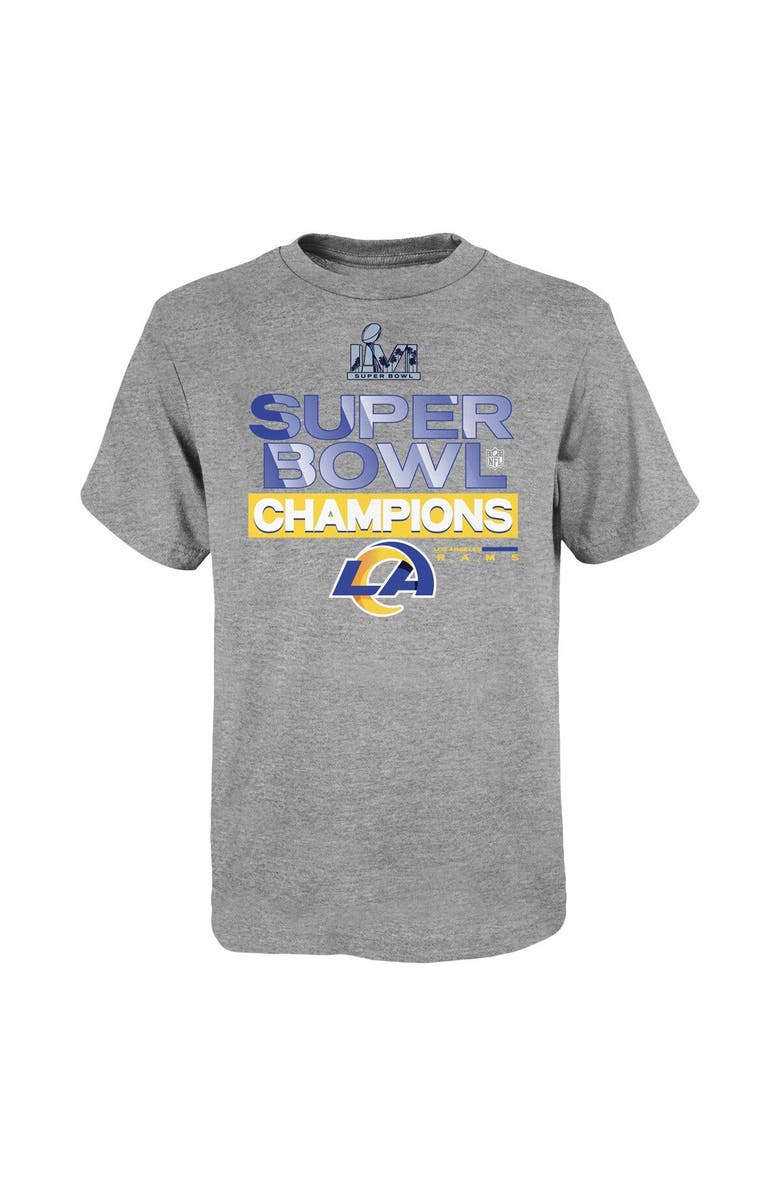 FANATICS Youth Fanatics Branded Heathered Gray Los Angeles Rams Super Bowl LVI Champions Locker Room Trophy Collection T-Shirt, Alternate, color, 