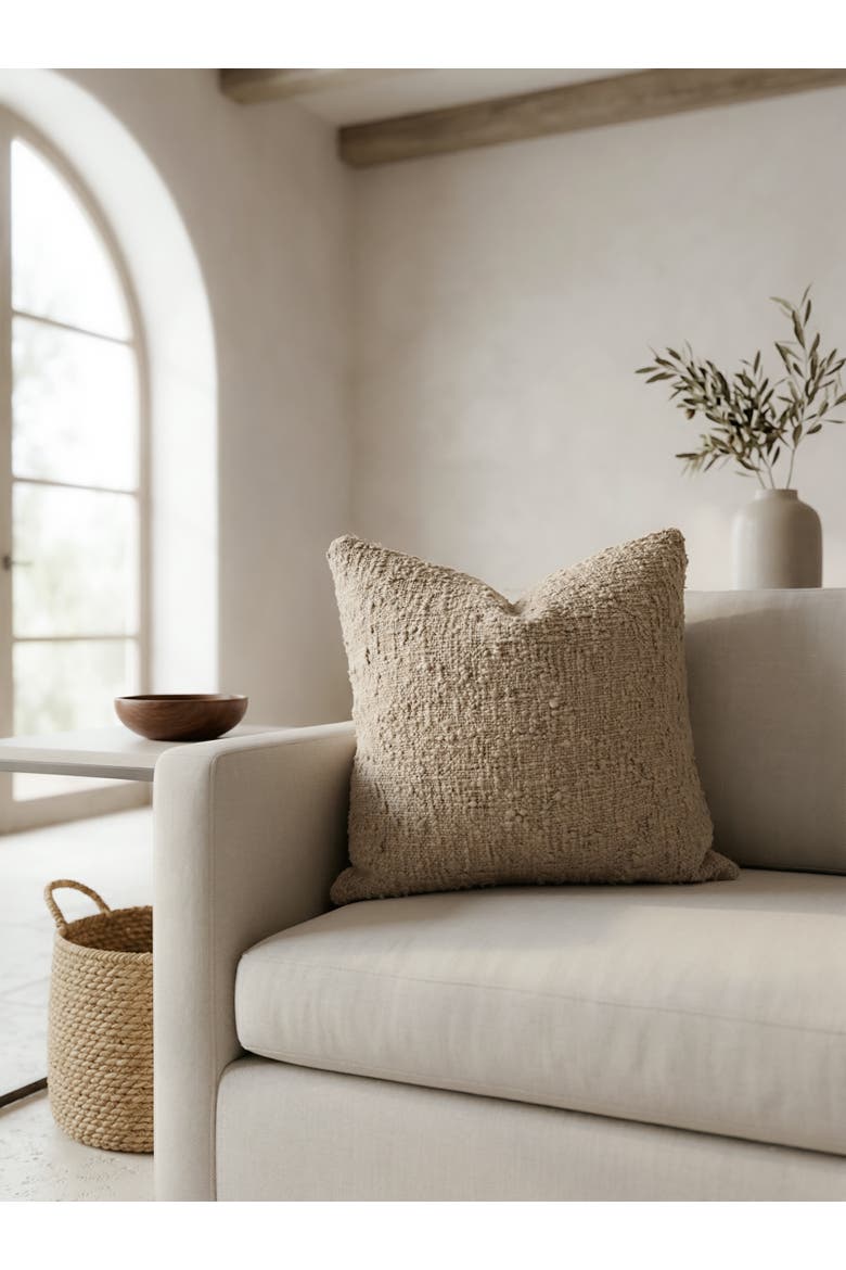 Cozy Cotton Boucle Pillow with Down Alternative Insert, Alternate, color, Beige