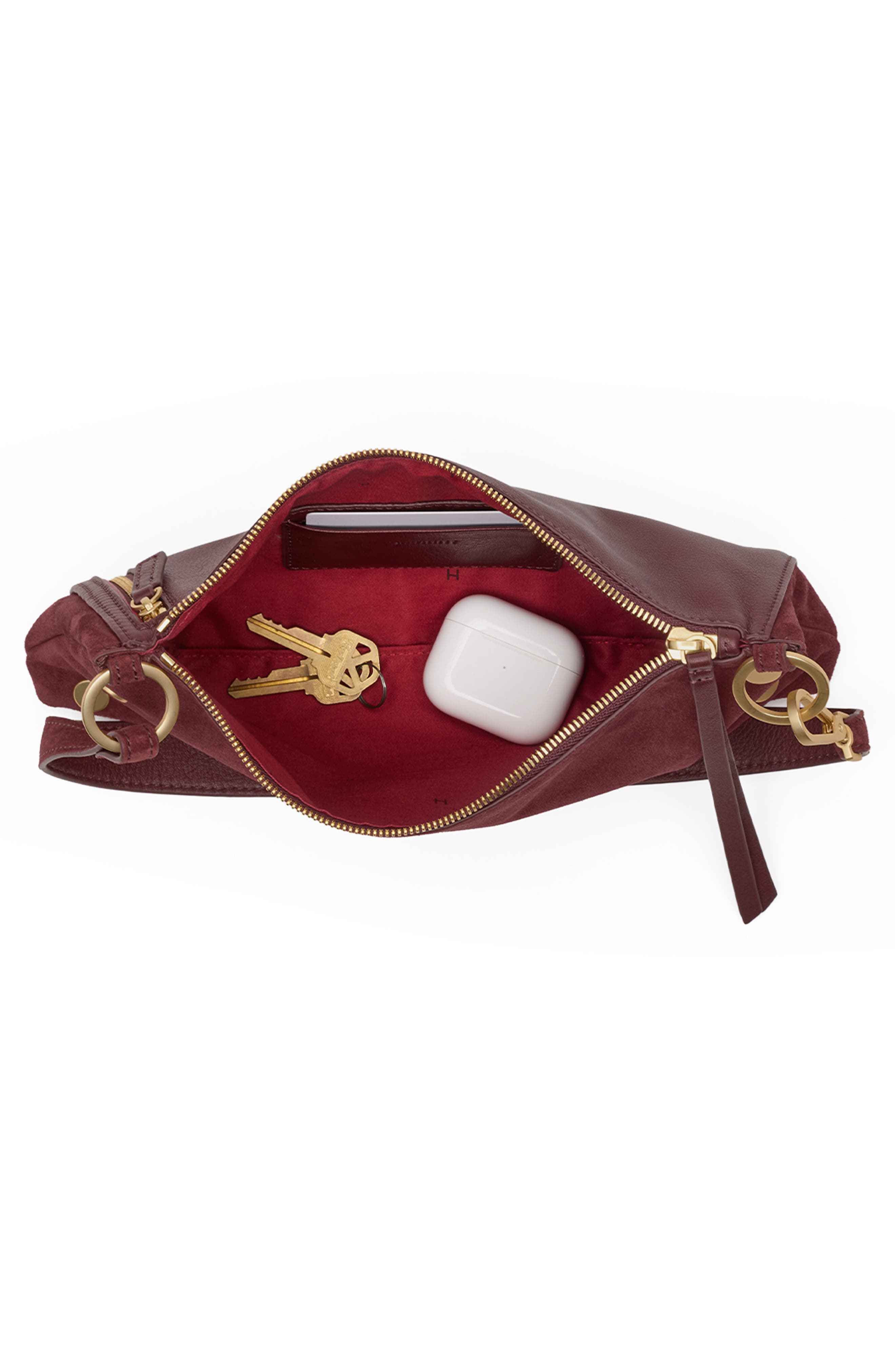 Kyle Suede Shoulder Bag, Alternate, color, CHERRYWOOD SUEDE/ BRUSHED GOLD