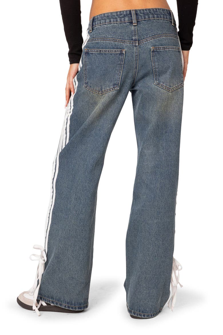 Mattie Side Stripe Bow Low Rise Wide Leg Jeans, Alternate, color, BLUE-WASHED