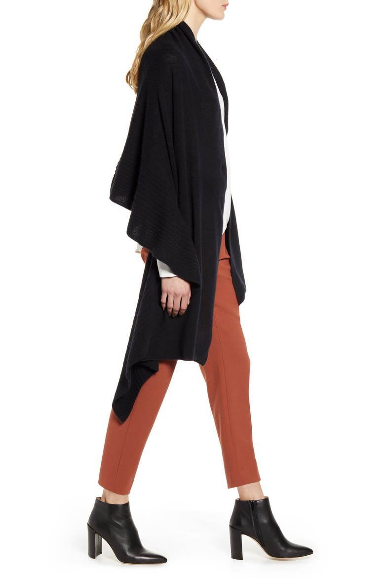 Rib Ruffle Cashmere Scarf, Alternate, color, BLACK