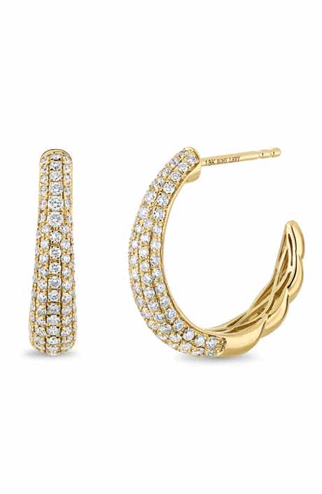 18k Gold Diamond Hoop Earrings