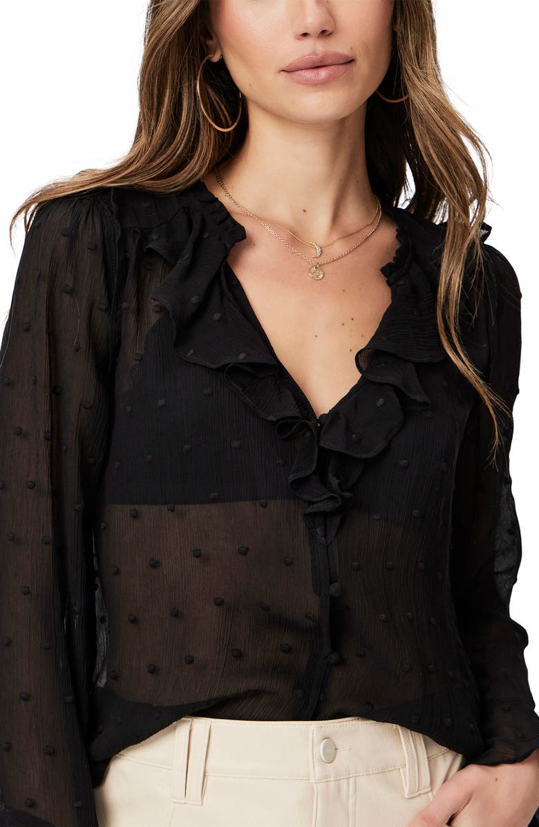 PAIGE Avina Ruffle Semisheer Silk Top, Alternate, color, Black