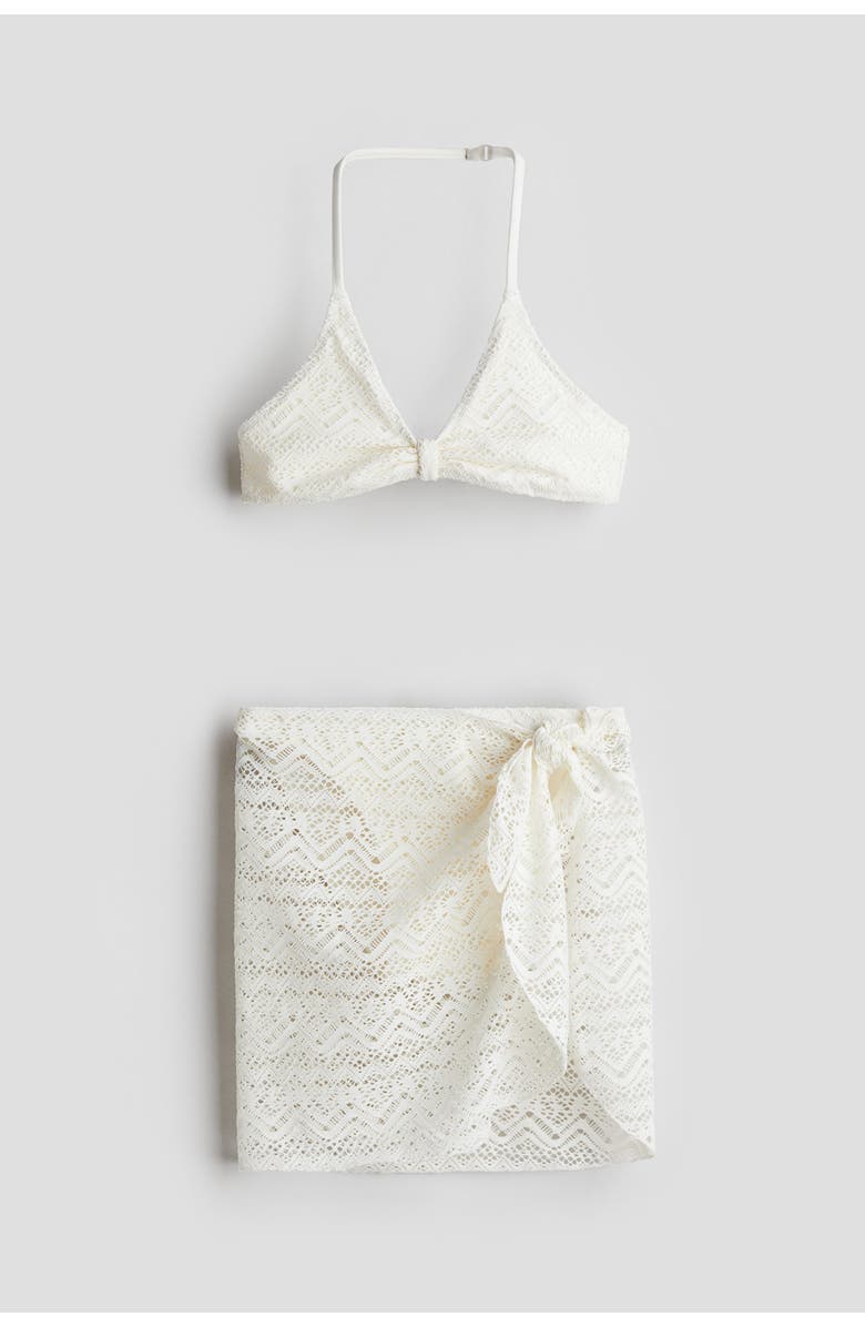 H&M 3-piece Crochet-look Swim Set, Main, color, White