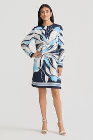 Ming Wang Floral Abstract Crepe de Chine Shift Dress