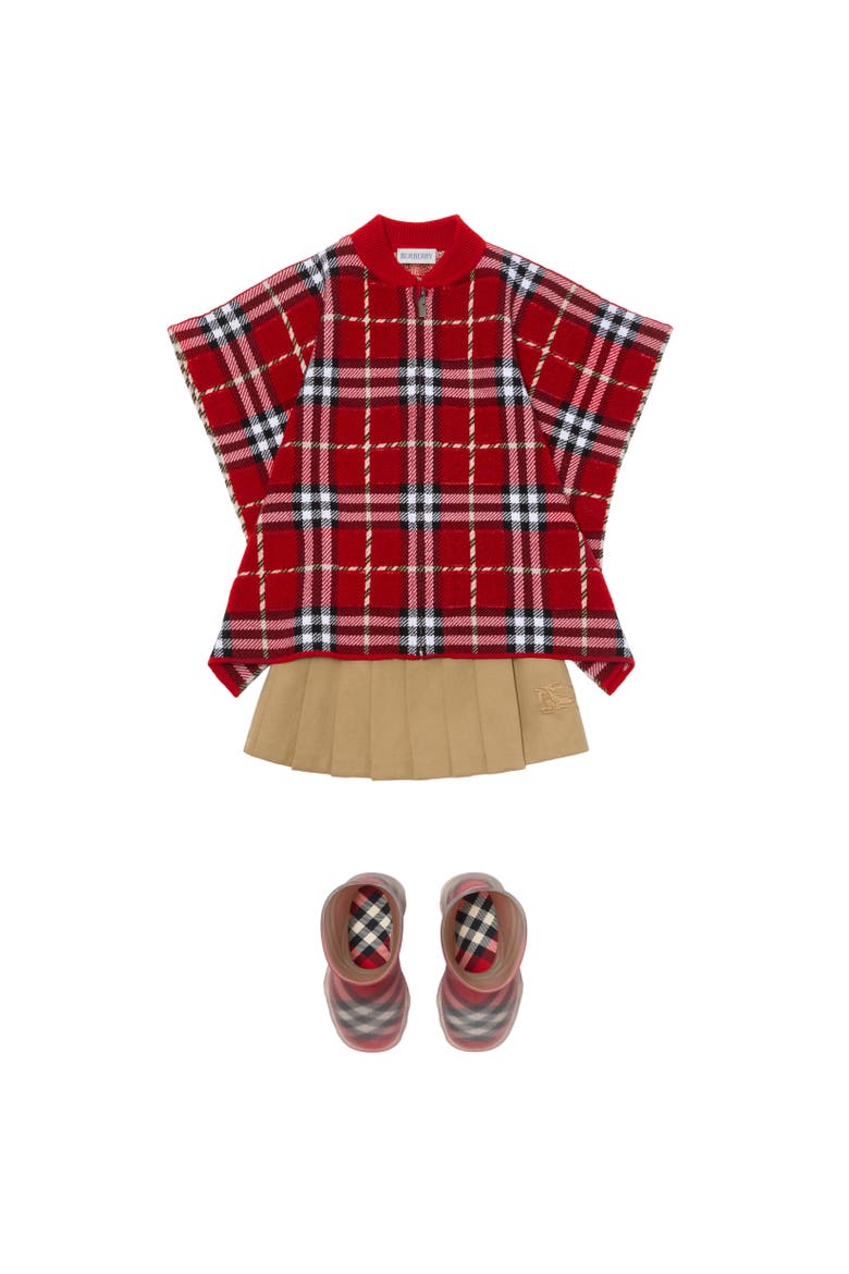 Check Wool Cape, Alternate, color, Poppy red