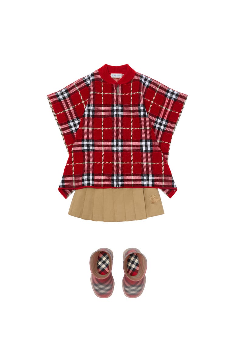 Burberry Check Wool Cape, Alternate, color, Poppy Red