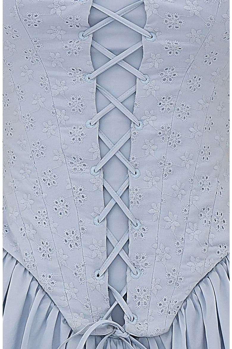 Broderie Anglaise Corset Bodice Minidress, Alternate, color, SOFT BLUE