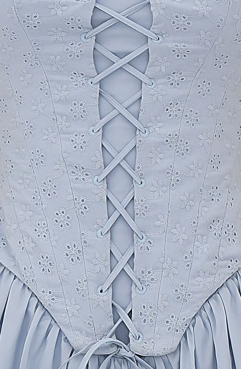 HOUSE OF CB Broderie Anglaise Corset Bodice Minidress, Alternate, color, Soft Blue