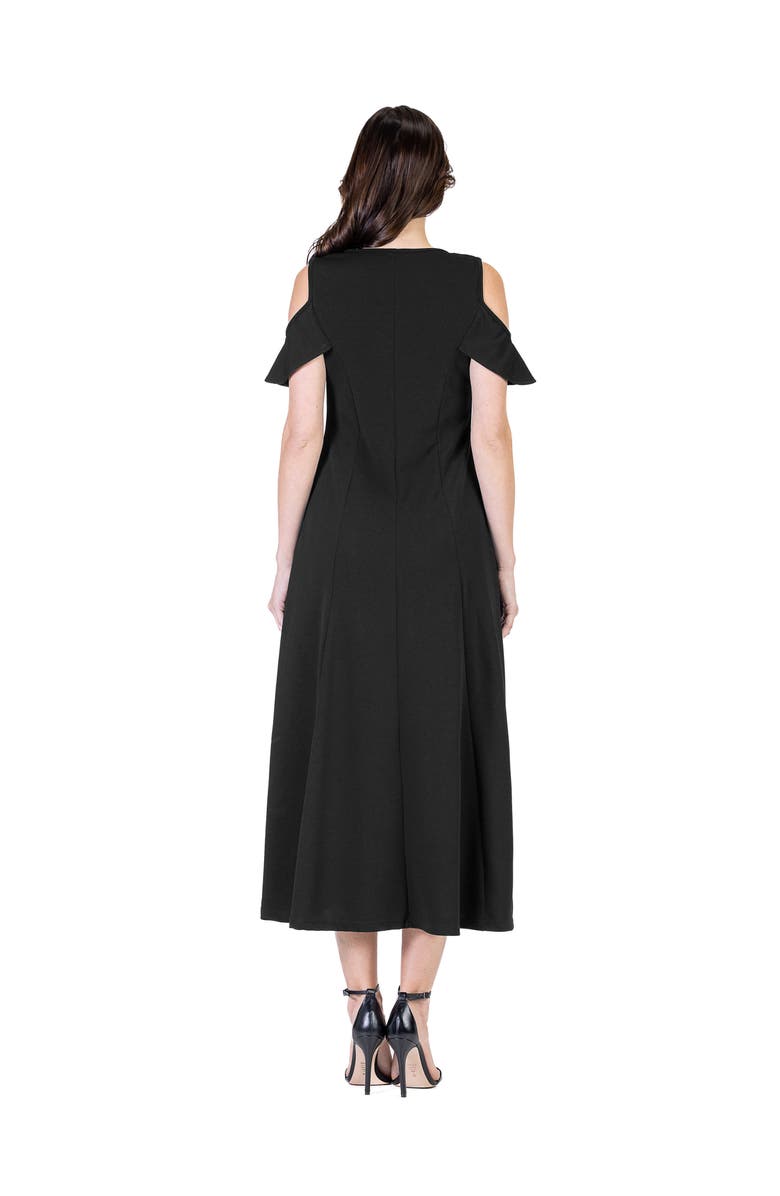 24seven Comfort Apparel Maternity Ruffle Cold Shoulder A-Line Maxi Dress, Alternate, color, Black