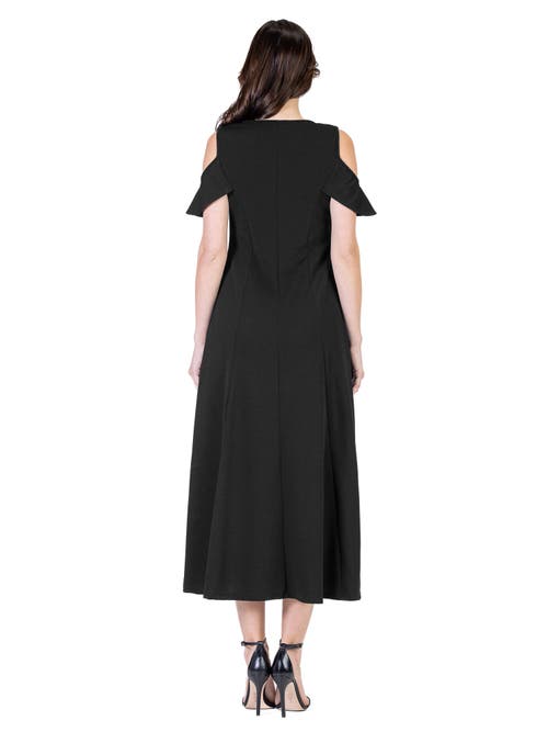 24seven Comfort Apparel Maternity Ruffle Cold Shoulder A-line Maxi Dress In Black