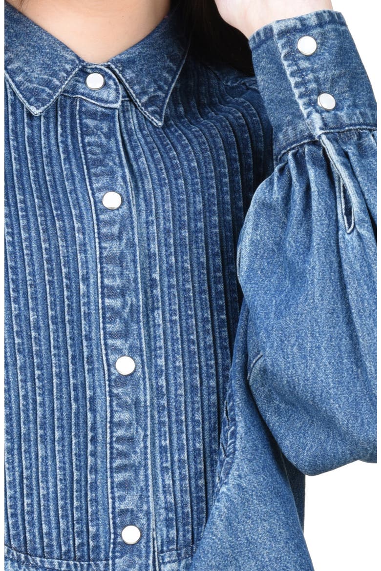 Pintuck Pleat Denim Shirt, Alternate, color, DENIM