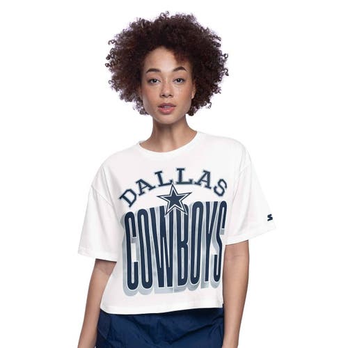 Starter White Dallas Cowboys Throwback Play The Ball Boxy Cropped T-shirt